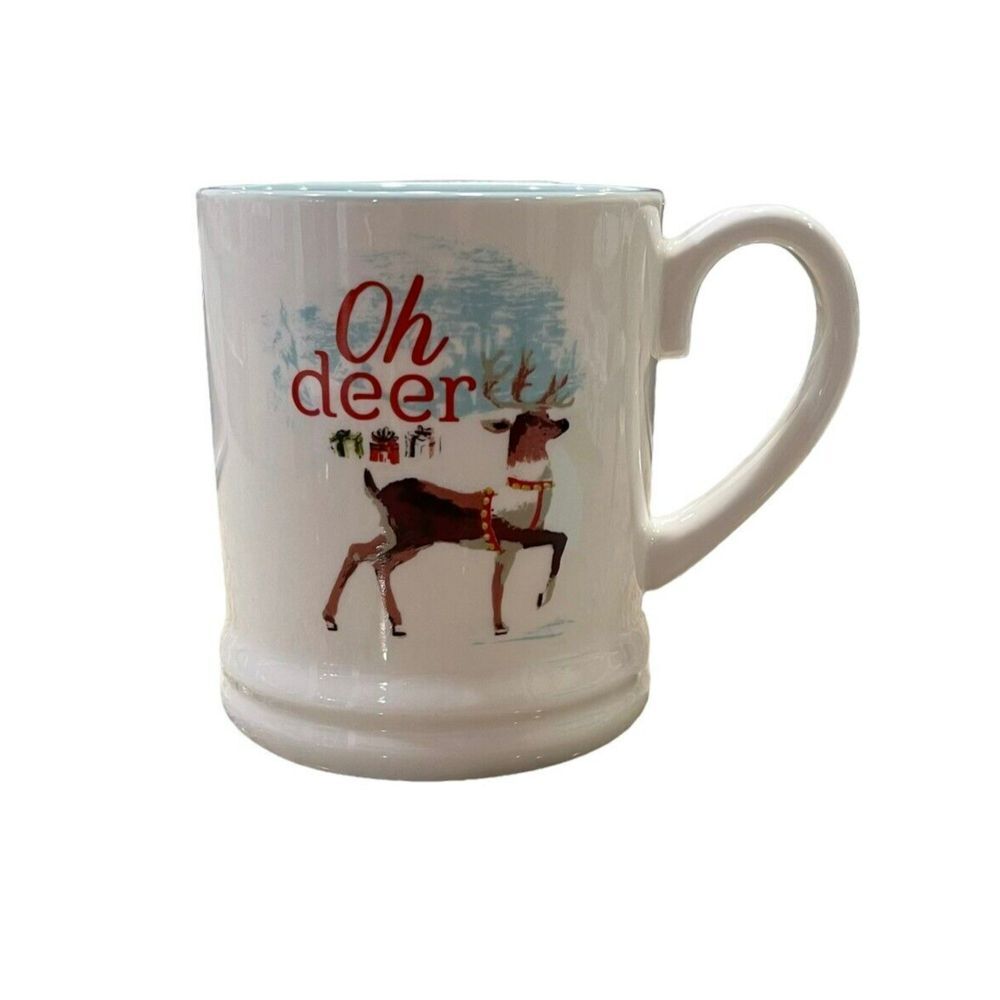 Threshold Oh Deer Christmas Green White Coffee Mug‎ 16oz Stoneware 4 Inches Ht.